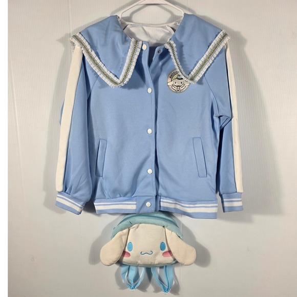 Kids Blue Sanrio Cinnamoroll Bomber Jacket Sailor Collar Lond Sleeves an a Bag - Picture 12 of 13